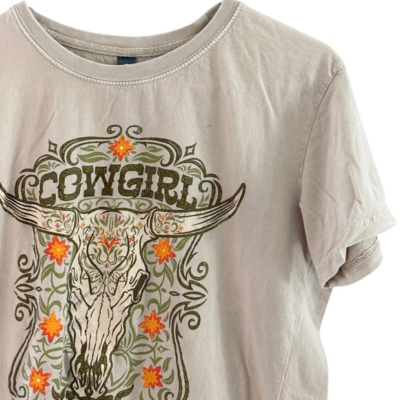 Simply Southern Cowgirl Vibes Graphic T-Shirt M Medium Tan Western Longhorn - Picture 4 of 13